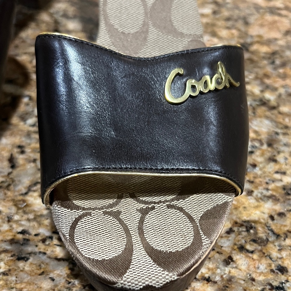 Coach Brown wood bottom Women's 3 inch heel Sandals - Picture 4 of 8